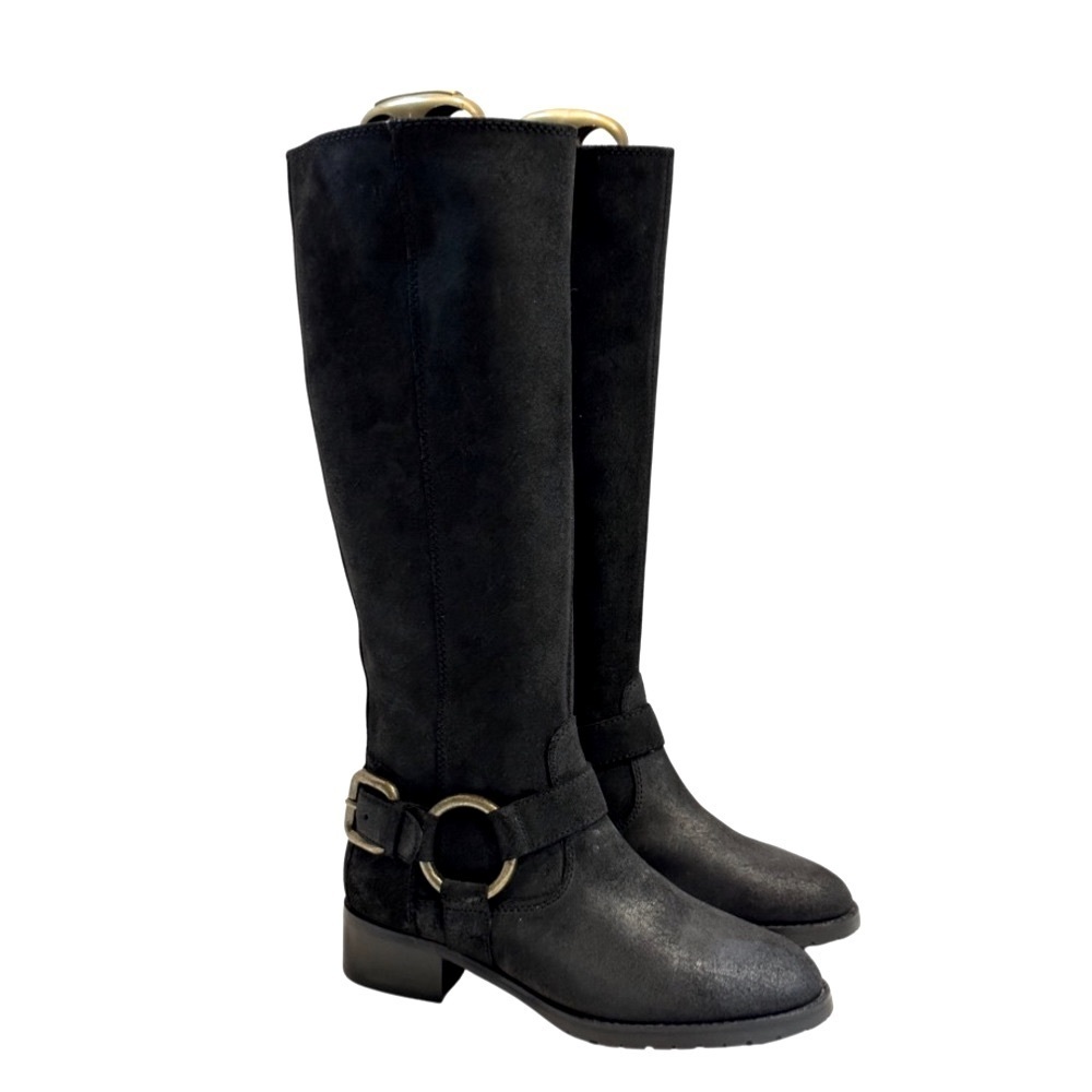 Donald J. Pliner Bole Black‎ Suede Tall Moto Riding Boot
